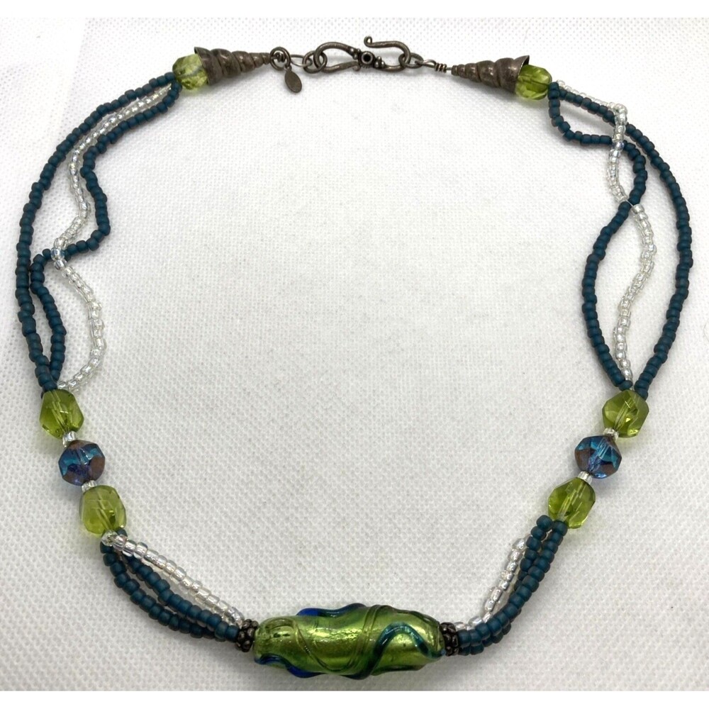 Vintage Bella Linda Beaded Glass‎ Bead 19.5'' Necklace Sterling 925 Silver 33.3g